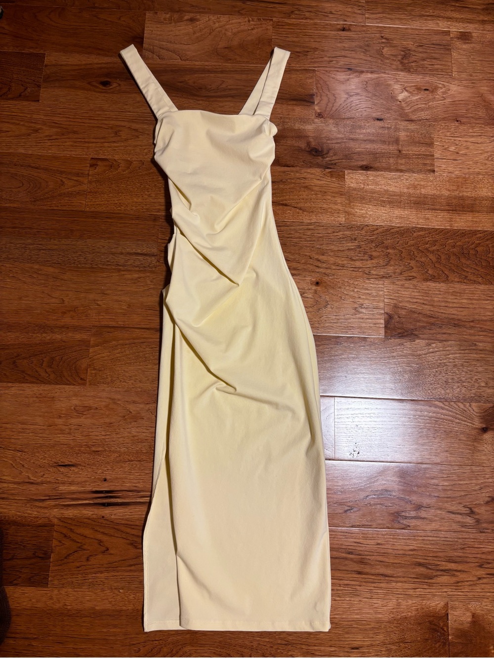 Zara Light Yellow Midi Dress with Ruched Detail